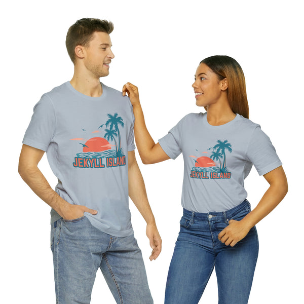 Jekyll Island, Georgia T-Shirt - Retro Palm Tree & Beach Unisex Jekyll Island Shirt
