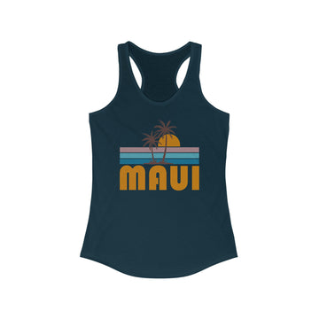 Buy solid-midnight-navy Maui, Hawaii Women's Tank - Retro Palm Tree Women's Racerback Maui Tank Top
