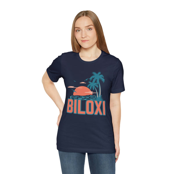 Biloxi, Mississippi T-Shirt - Retro Palm Tree & Beach Unisex Biloxi Shirt