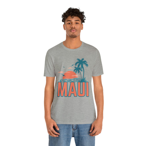 Maui, Hawaii T-Shirt - Retro Palm Tree & Beach Unisex Maui Shirt