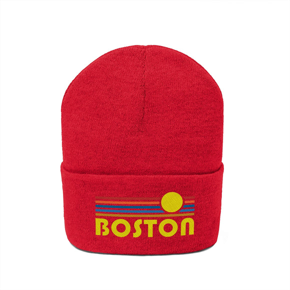 Boston, Massachusetts Beanie - Adult Embroidered Retro Sunset Boston Knit Hat