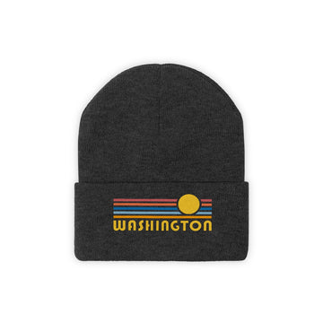 Buy black Washington Beanie - Adult Embroidered Retro Sunset Washington Knit Hat