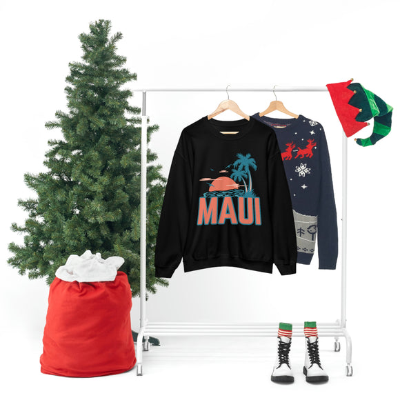 Maui, Hawaii Sweatshirt - Unisex Retro Palm Tree Crewneck Maui Sweatshirt
