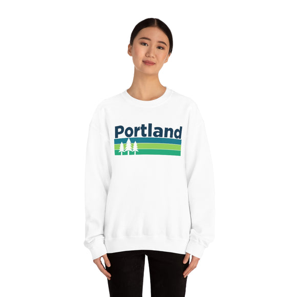 Portland, Oregon Sweatshirt - Retro Trees Unisex