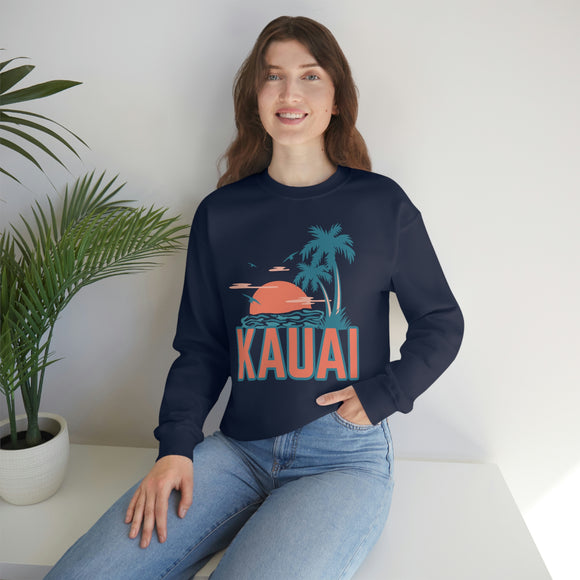 Kauai, Hawaii Sweatshirt - Unisex Retro Palm Tree Crewneck Kauai Sweatshirt