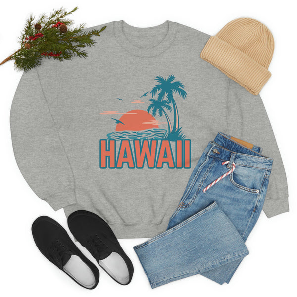 Hawaii Sweatshirt - Unisex Retro Palm Tree Hawaii Crewneck Sweatshirt