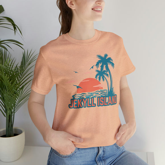 Jekyll Island, Georgia T-Shirt - Retro Palm Tree & Beach Unisex Jekyll Island Shirt
