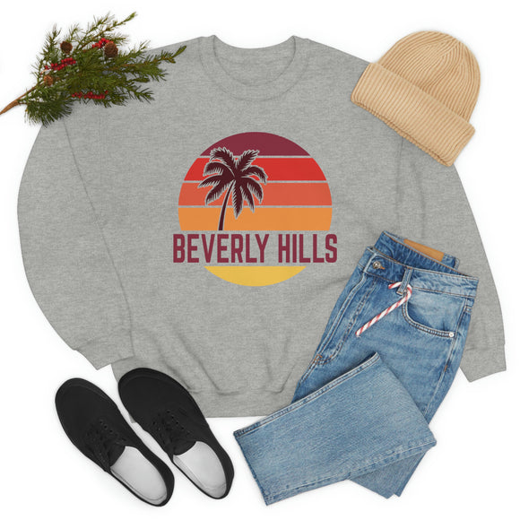 Beverly Hills, California Sweatshirt - Unisex Retro Palm Tree Crewneck Beverly Hills Sweatshirt