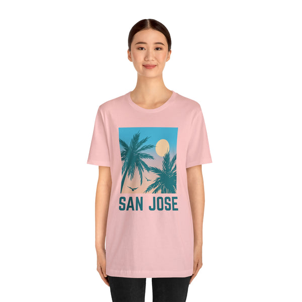 San Jose, California T-Shirt - Retro Palm Tree & Beach Unisex San Jose Shirt