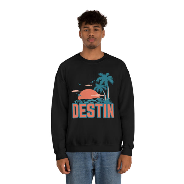 Destin, Florida Sweatshirt - Unisex Retro Palm Tree Crewneck Destin Sweatshirt