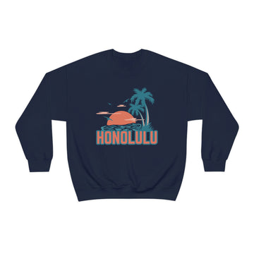 Honolulu, Hawaii Sweatshirt - Unisex Retro Palm Tree Crewneck Honolulu Sweatshirt
