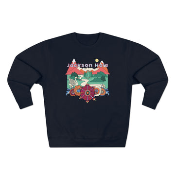 Buy navy Premium Jackson Hole, Wyoming Crewneck Sweatshirt - Retro Unisex Sweatshirt