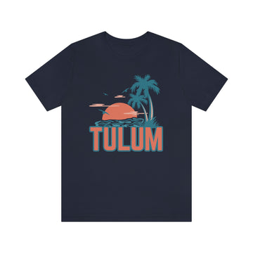 Buy navy Tulum, Mexico T-Shirt - Retro Palm Tree &amp; Beach Unisex Tulum Shirt