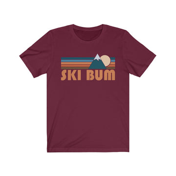 Buy maroon Ski Bum T-Shirt - Retro Mountain Adult Unisex Ski Bum T Shirt