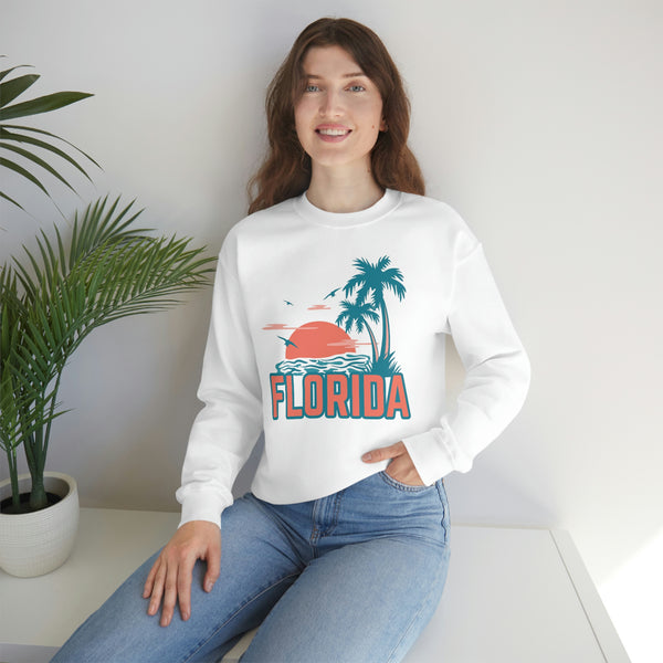 Florida Sweatshirt - Unisex Retro Palm Tree Florida Crewneck Sweatshirt