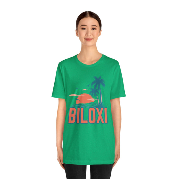 Biloxi, Mississippi T-Shirt - Retro Palm Tree & Beach Unisex Biloxi Shirt