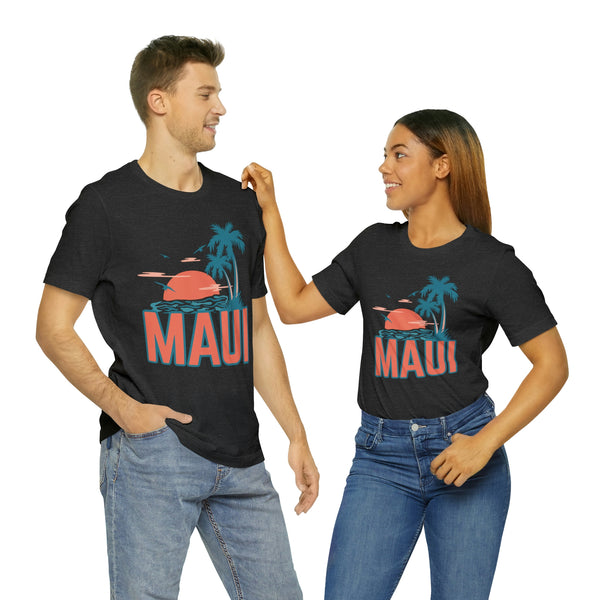 Maui, Hawaii T-Shirt - Retro Palm Tree & Beach Unisex Maui Shirt