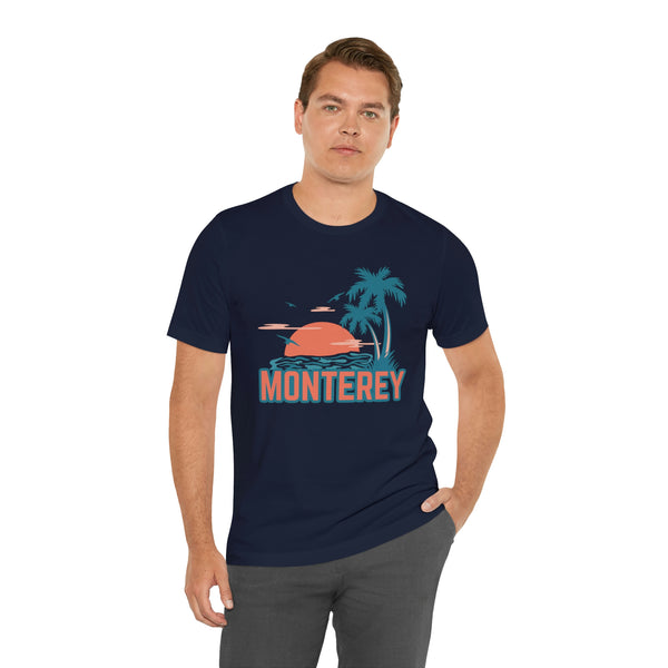 Monterey, California T-Shirt - Retro Palm Tree & Beach Unisex Monterey Shirt