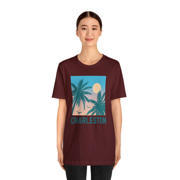 Charleston, South Carolina T-Shirt - Retro Palm Tree & Beach Unisex Charleston Shirt