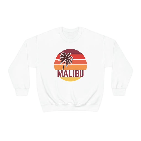 Malibu, California Sweatshirt - Unisex Retro Palm Tree Crewneck Malibu Sweatshirt