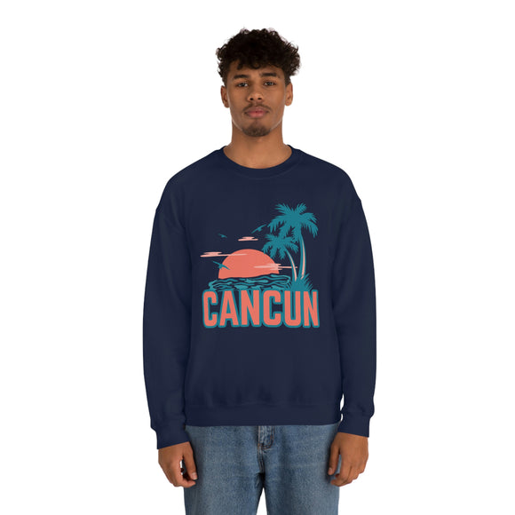 Cancun, Mexico Sweatshirt - Unisex Retro Palm Tree Crewneck Cancun Sweatshirt