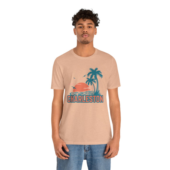 Charleston, South Carolina T-Shirt - Retro Palm Tree & Beach Unisex Charleston Shirt