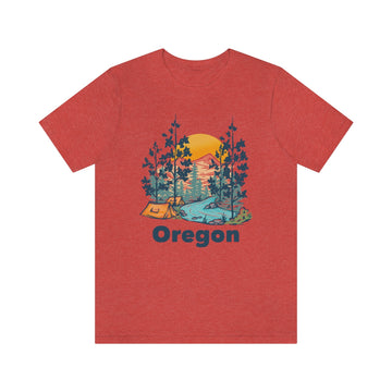 Buy heather-red Oregon T-Shirt - Mountain Illustration Unisex Oregon Shirt