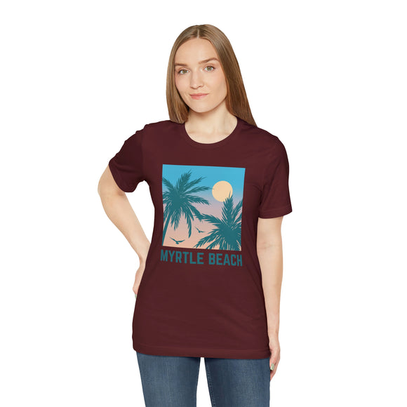 Myrtle Beach, South Carolina T-Shirt - Retro Palm Tree & Beach Unisex Myrtle Beach Shirt