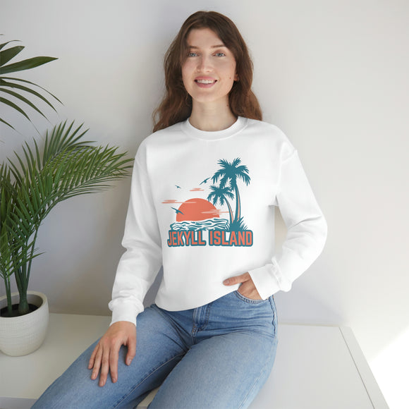 Jekyll Island, Georgia Sweatshirt - Unisex Retro Palm Tree Crewneck Jekyll Island Sweatshirt
