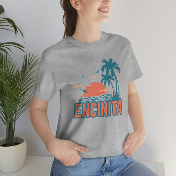 Encinitas, California T-Shirt - Retro Palm Tree & Beach Unisex Encinitas Shirt