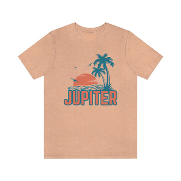 Buy heather-peach Jupiter, Florida T-Shirt - Retro Palm Tree &amp; Beach Unisex Jupiter Shirt