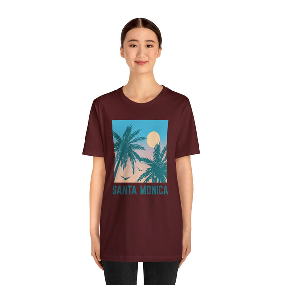 Santa Monica, California T-Shirt - Retro Palm Tree & Beach Unisex Santa Monica Shirt