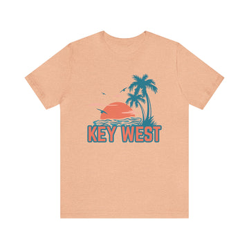 Buy heather-peach Key West, Florida T-Shirt - Retro Palm Tree &amp; Beach Unisex Key West Shirt