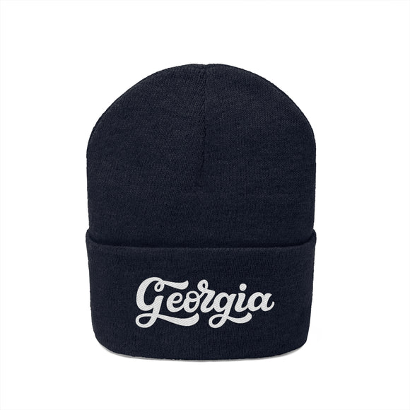 Georgia Beanie - Adult Hand Lettered Embroidered Georgia Knit Hat