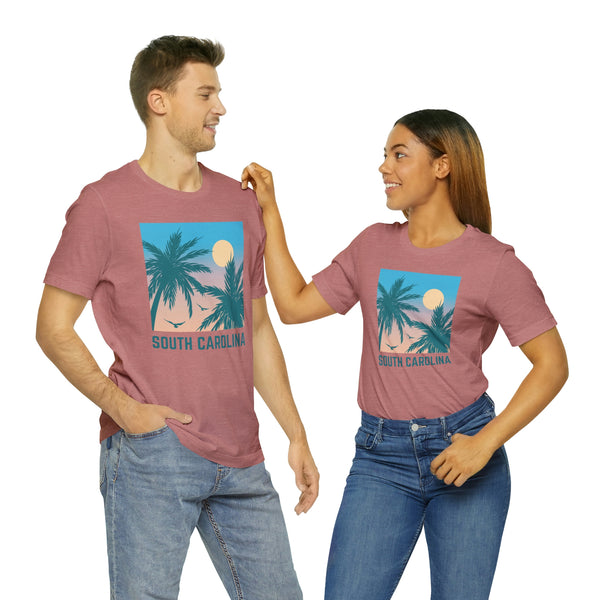South Carolina T-Shirt - Retro Palm Tree & Beach Unisex South Carolina Shirt