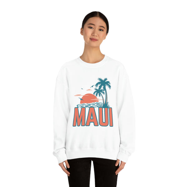 Maui, Hawaii Sweatshirt - Unisex Retro Palm Tree Crewneck Maui Sweatshirt