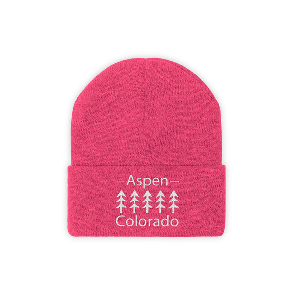 Aspen, Colorado Knit Beanie - Adult Embroidered Trees Aspen Knit Hat