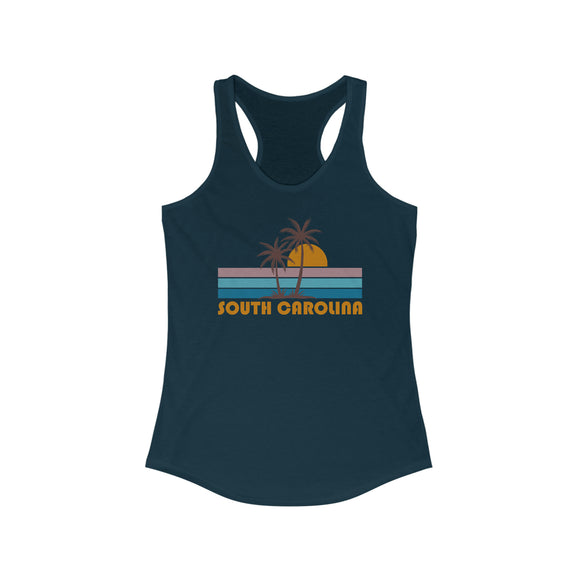 South Carolina Women's Tank - Retro Palm Tree Women's Racerback South Carolina Tank Top