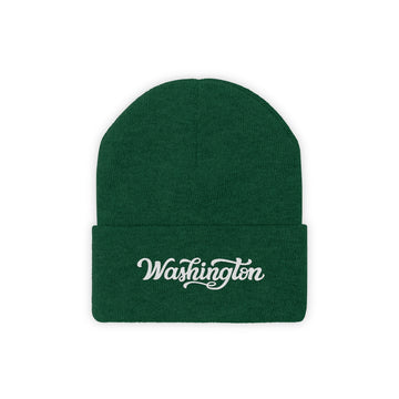 Buy hunter-green Washington Beanie - Adult Hand Lettered Embroidered Washington Knit Hat