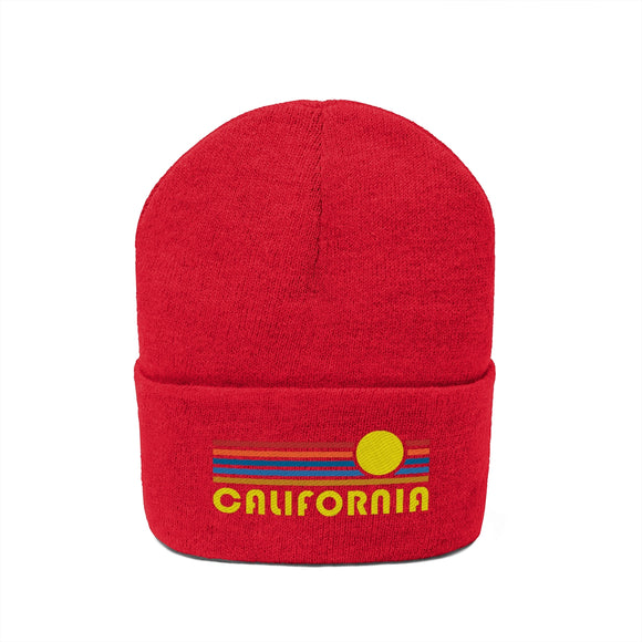 California Beanie - Adult Embroidered Retro Sunset California Knit Hat