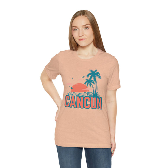 Cancun, Mexico T-Shirt - Retro Palm Tree & Beach Unisex Cancun Shirt
