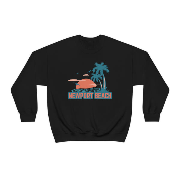 Newport Beach, California Sweatshirt - Unisex Retro Palm Tree Crewneck Newport Beach Sweatshirt