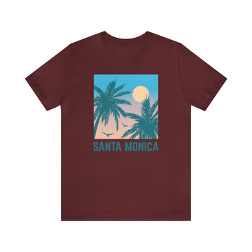 Buy maroon Santa Monica, California T-Shirt - Retro Palm Tree &amp; Beach Unisex Santa Monica Shirt
