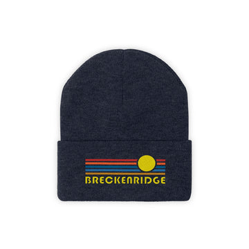 Buy true-navy Breckenridge, Colorado Beanie - Adult Embroidered Retro Sunset Breckenridge Knit Hat
