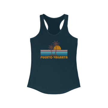Buy solid-midnight-navy Puerto Vallarta Women's Tank - Retro Palm Tree Women's Racerback Puerto Vallarta Tank Top