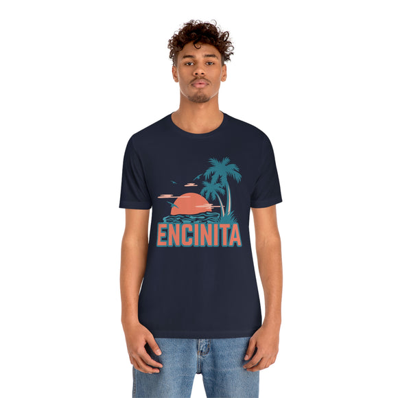 Encinitas, California T-Shirt - Retro Palm Tree & Beach Unisex Encinitas Shirt