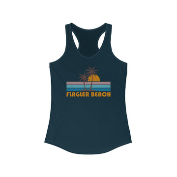 Buy solid-midnight-navy Flagler Beach, Florida Women's Tank - Retro Palm Tree Women's Racerback Flagler Beach Tank Top