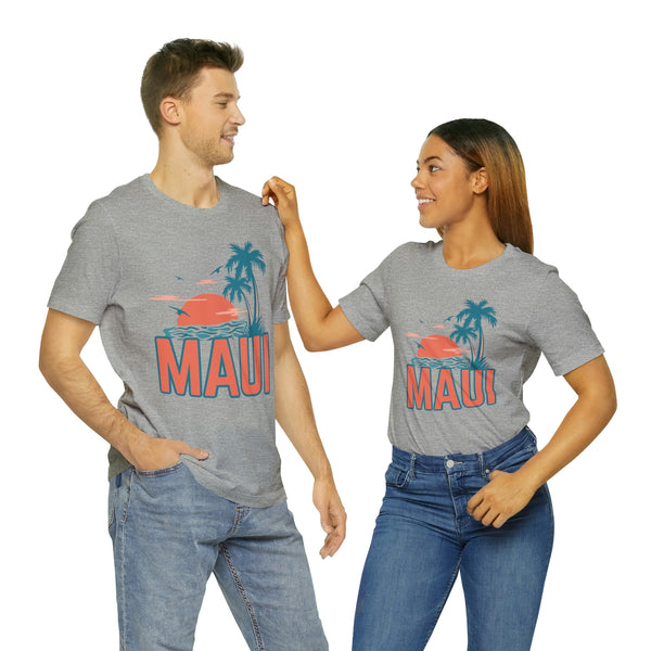 Maui, Hawaii T-Shirt - Retro Palm Tree & Beach Unisex Maui Shirt