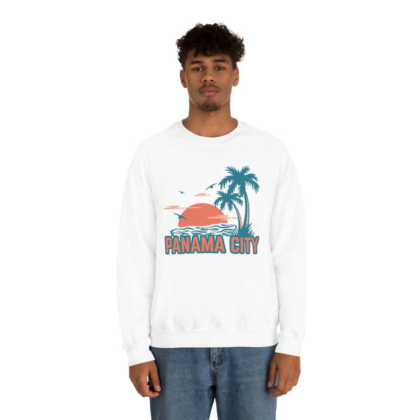 Panama City, Florida Sweatshirt - Unisex Retro Palm Tree Crewneck Panama City Sweatshirt