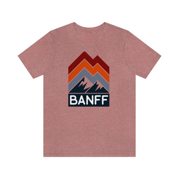 Buy heather-mauve Banff, Canada T-Shirt - Retro Mountain Unisex Banff Shirt - Chevron Peaks